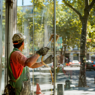 Dirty commercial building windows before cleaning
